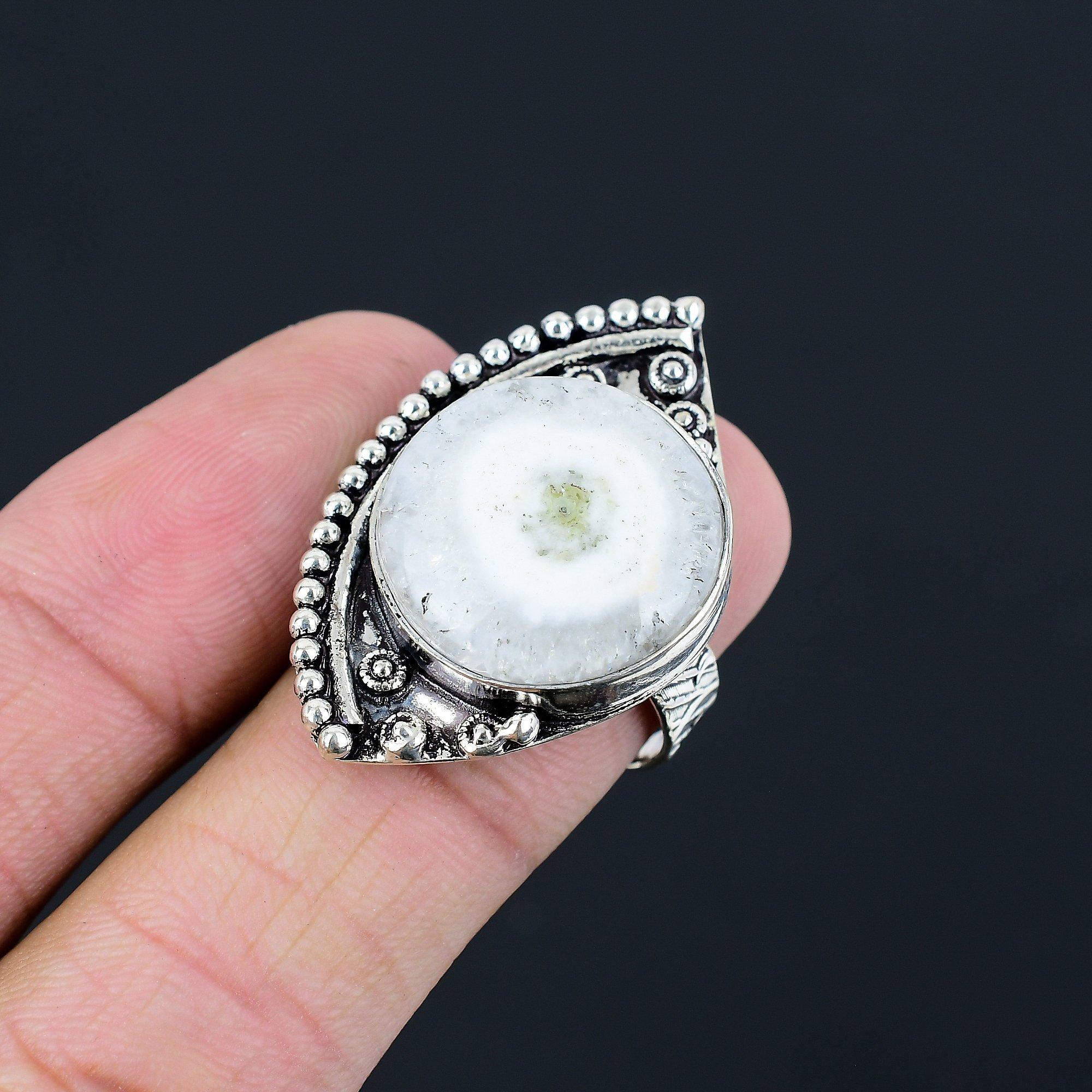 

Sterling Silver Natural Solar Moss Opal Birthday Multi Stone Ring Jewelry US 8 8