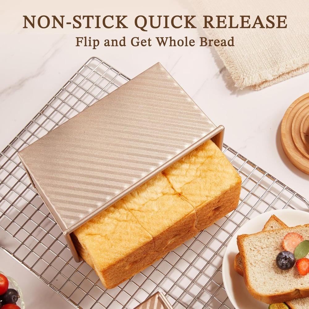1Pcs Rectangle Loaf Pan with Lid Non Stick Bakeware for Baking Bread Carbon Steel Corrugated Toast Box with Lid Bread Mould