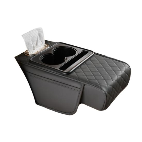 Yousheng Multifunctional Car Armrest Box Faux Leather Armrest Organizer Mat Center Console Cover with Side Pockets Cup Holder Phone Slot Tissue Box