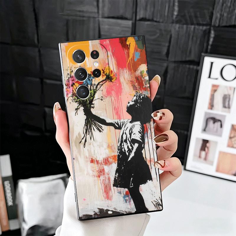 B-Banksy Art Graffiti Artist Soft Phone Case for Samsung Galaxy S26 S25 Edge S24 Ultra S23 Plus S22 S21 FE S20 Black Cover Back