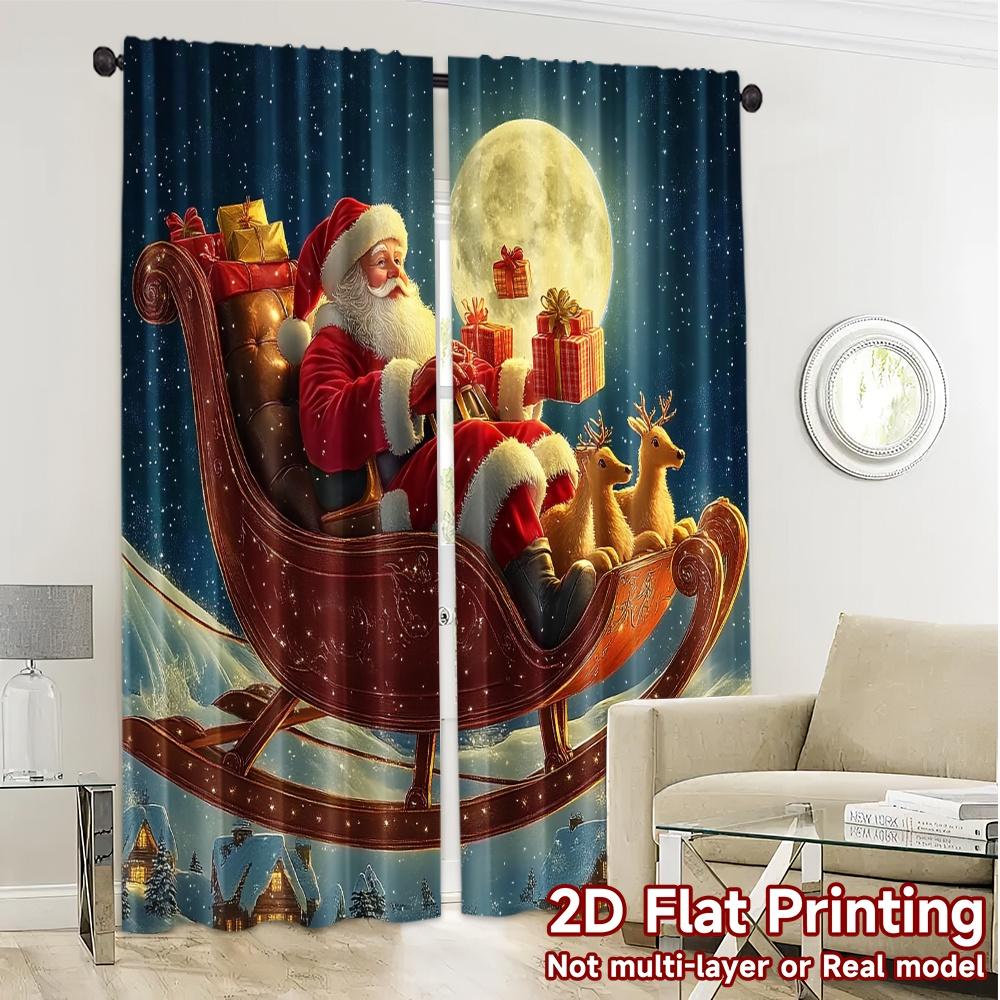 2pcs,Curtains Christmas Reindeer Gift2 (3) Popular Curtains&Window Treatment Machine Washable Fabric Curtains Decorations Inside