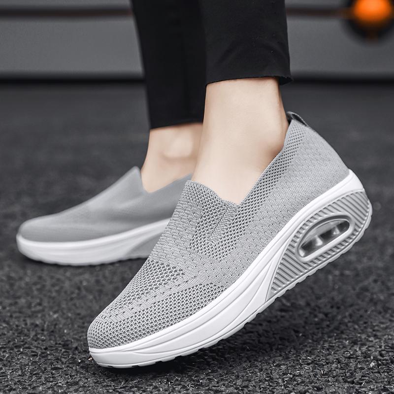 Women Slip on Walking Shoes Air Cushion Sneakers Pink Grey Black Blue Elevator Platform Orthopedic Socks Shoes Plus Size