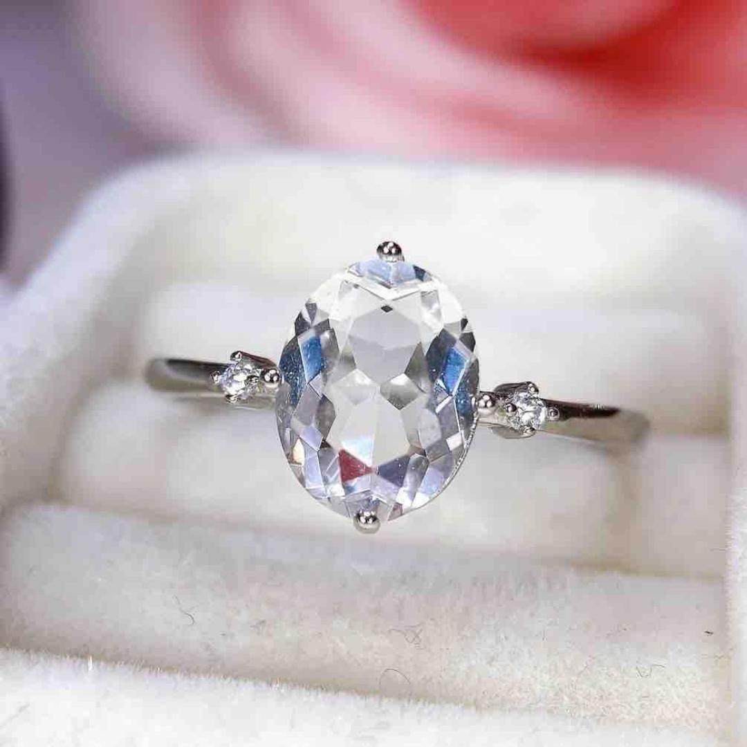 2025 Natural White Crystal Women s S925 Silver Ring with Inlaid White Crystal Adjustable