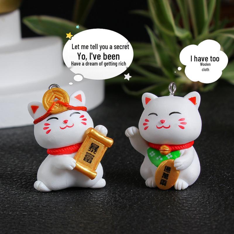 Lucky Cat Keychain Set: 6 Cute Kitten Resin Pendants - DIY Bag Charms and Small Gifts.