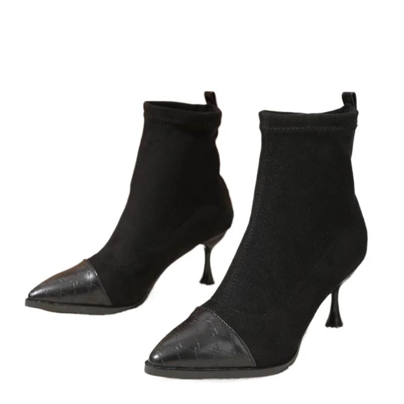 

Модные зимние женские сапоги 2024 года из натуральной кожи Ботильоны с острым носком Ботинки на шпильках Высокие каблуки Кожаные туфли Женская обувь Тонкие каблуки 35 чёрный
