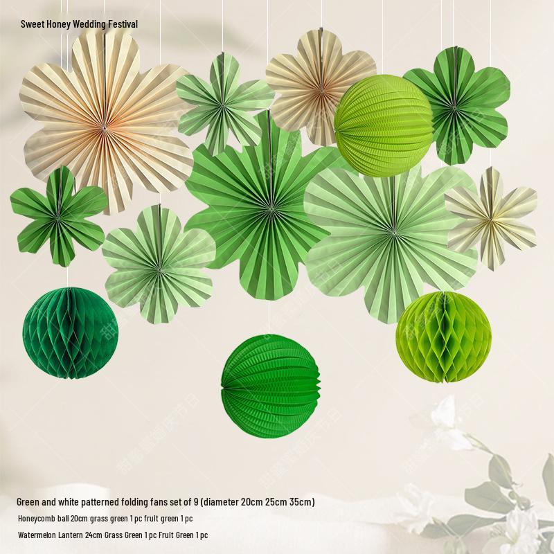 Hawaii Forest Green Wedding & Party Decor: Origami Paper Fan Theme