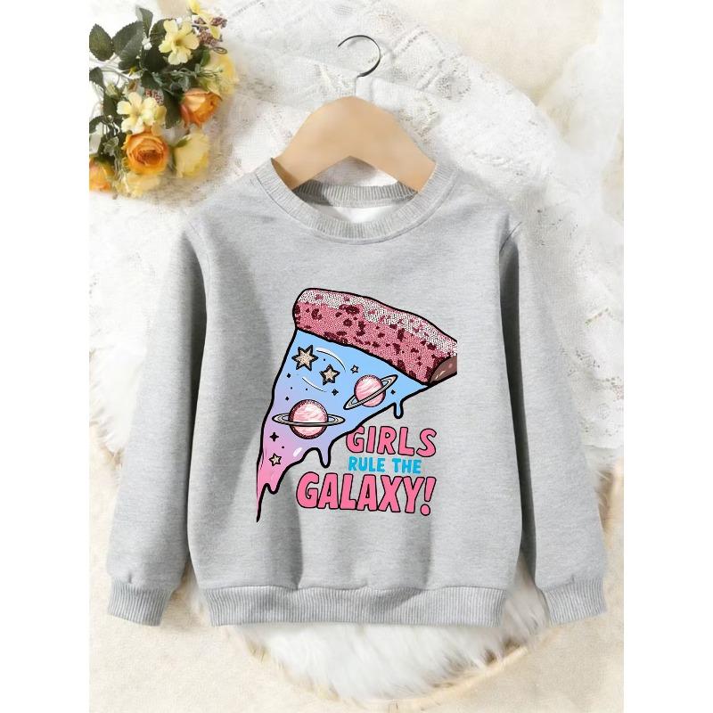 Unisex Kids Crewneck Sweatshirt, Galaxy Pizza Girls Rule The Galaxy Print Pullover, Boys Girls Space Casual Sweatshirt For Kids Over 4 Years Old