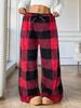 Winter New Women's Plaid Casual Pants with Elastic Waist and Fleece