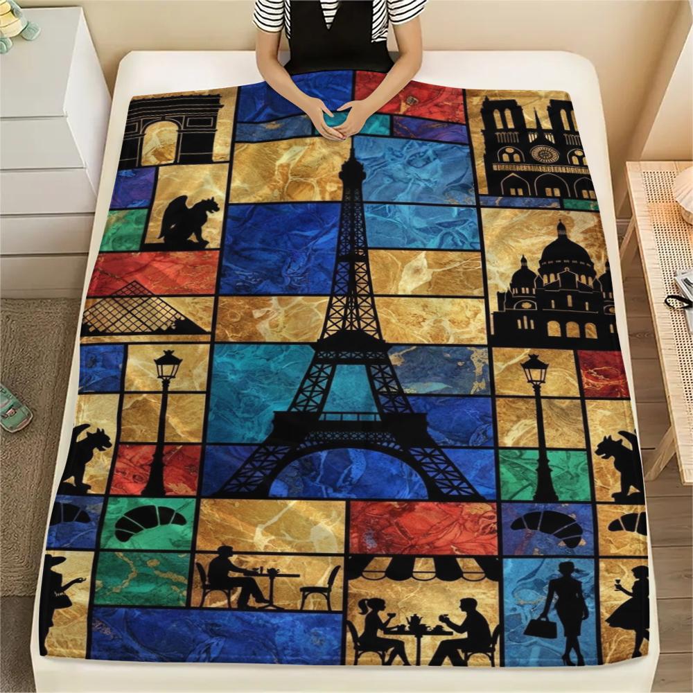 

Paris Eiffel Tower Print Flannel Blanket, High quality Comfortable for All Seasons, Home Decor, Warmth and Comfort, Perfect for Christmas Gifts92 80cm x 120cm