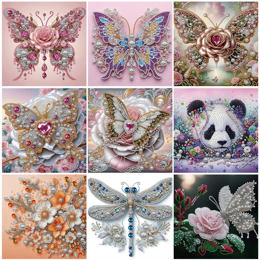 Diamond Dots Pearl Gem Painting with Frame 9.84x9.84in DIY Pearl Art Painting Set for Adults & Beginners Home Wall Decor