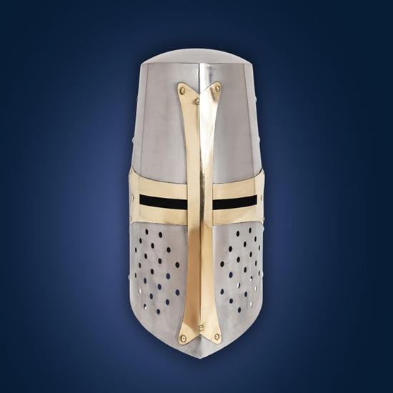 Medieval Crusader Knight Helmet Steel Brass Armor for LARP, Cosplay Viking Helmet Gift for Collectors