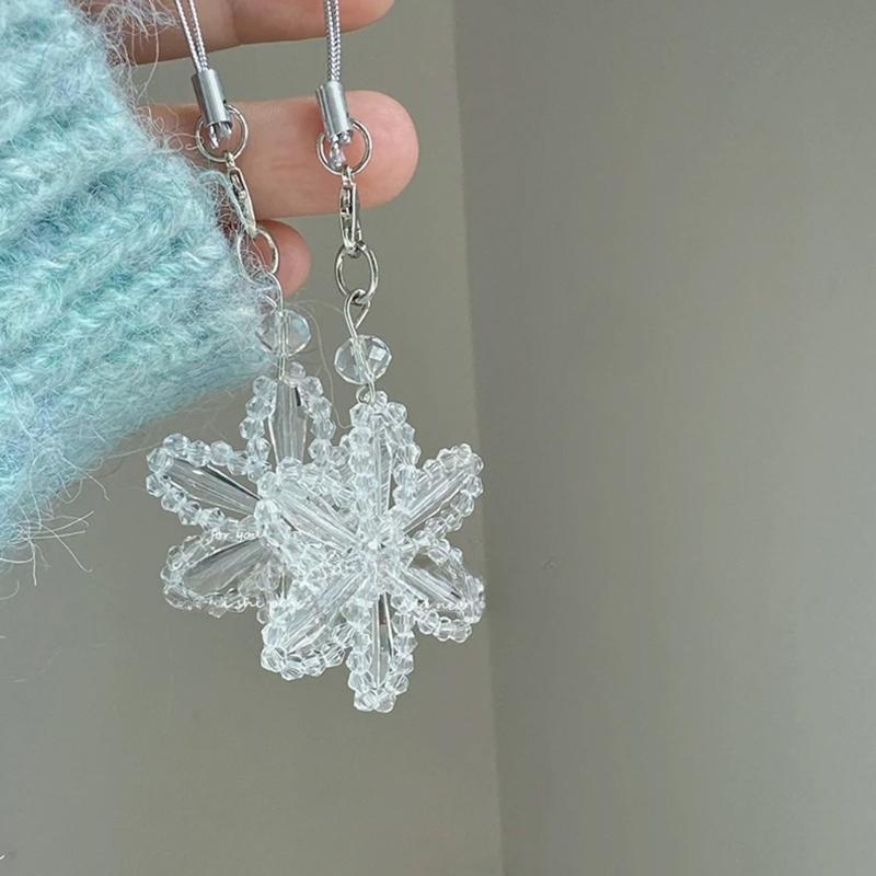 Snowflake Charm Mobile Phone Strap Accessory With Flashing White Crystals Beads Fashion Accessory for Christmas Gifts
