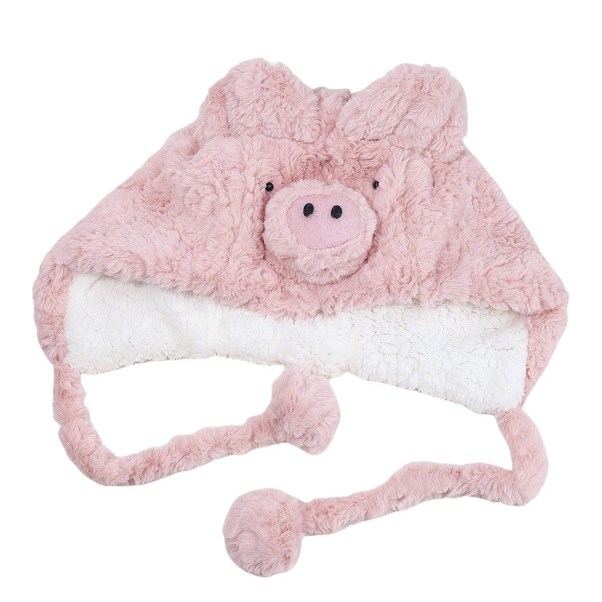 

Fluffy Cartoon Pig Plush Hat - Warm and Cozy Winter Headwear One Size