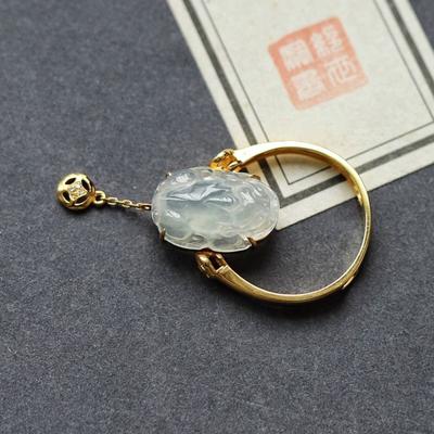 Nuovi arrivi del designer in Calcedonio Ghiaccio Naturale Pixiu Moneta di Rame Anelli a Doppio Uso per Donne Ciondolo Stile Cinese Gioielli di Moda