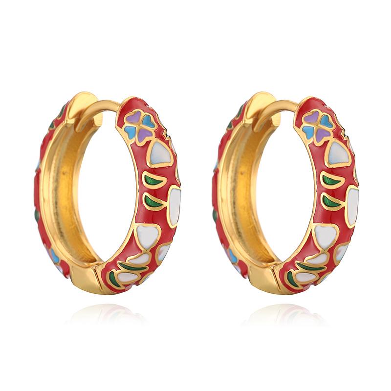

HECHENG, Colorful Flower Small Hoop Earrings Metal Enamel Flowers and Plants Circle Huggie Hoops Female Trendy Zircon Gift красный