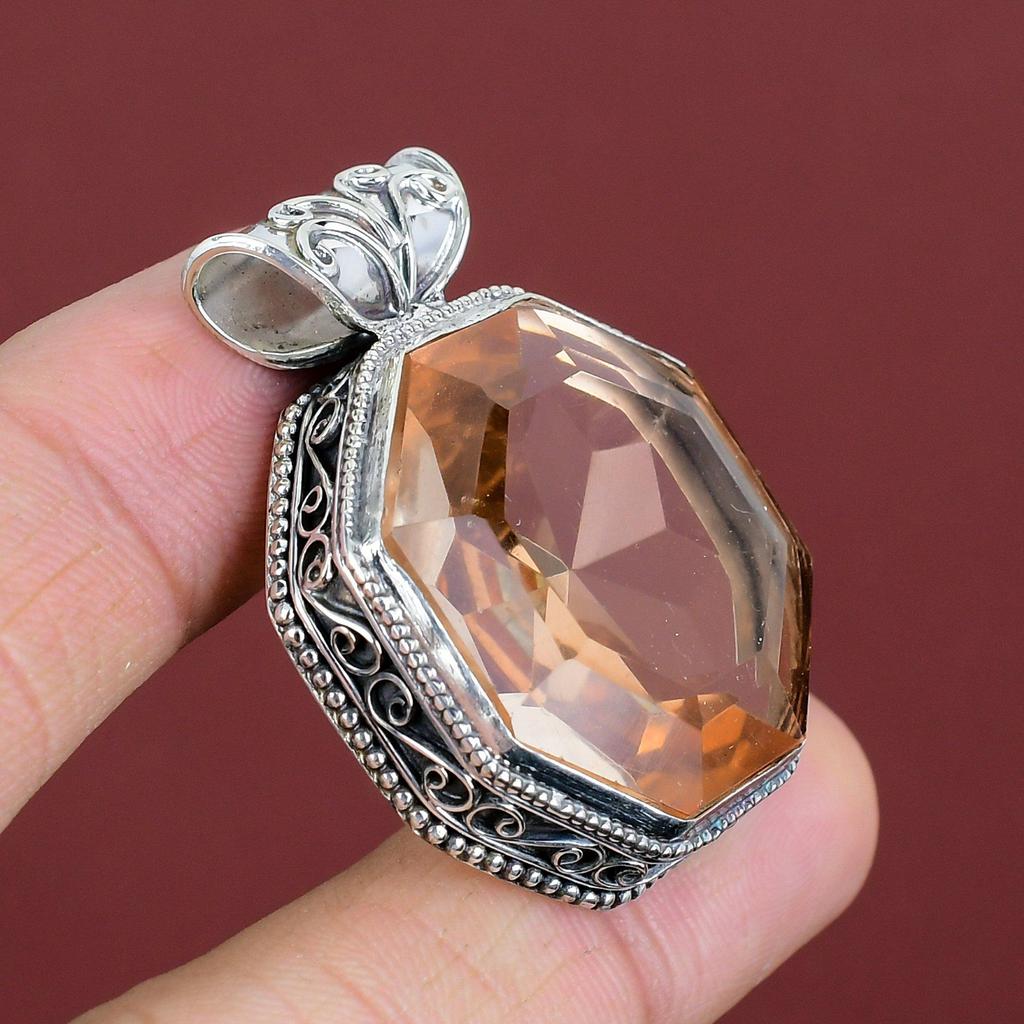 Faceted Morganite Pendant Gemstone Vintage Pendant 925 Sterling Silver Pendant Handmade Pendant Very Pretty Morganite Jewelry Gifts For Her
