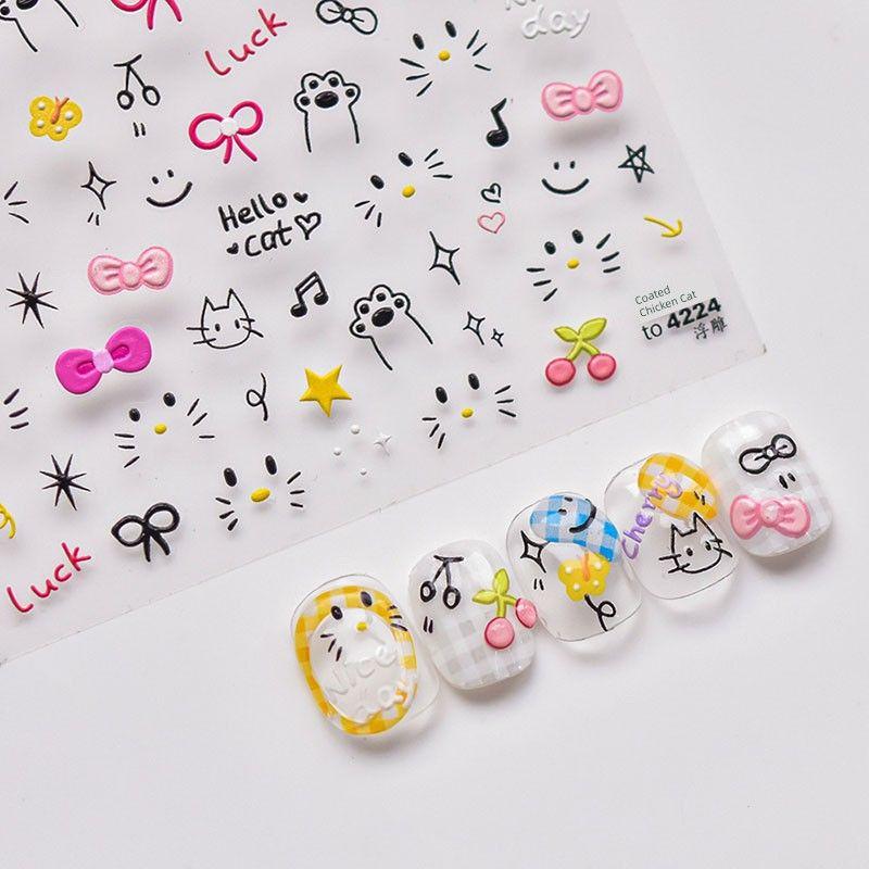 

Music Little Black Cat Nail Sticker Tomoni Embossed 5D Cute Laser Silver Nail Sticker Nail Beauty Ornament Cute Graffiti 4224 Relief