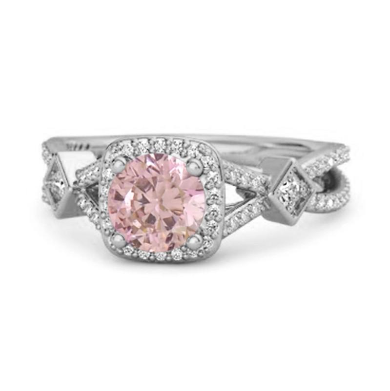 

Кольцо женское обручальное из стерлингового серебра 925 пробы с розовым топазом, винтажное, с ореолом, в стиле Арт-деко 9.5 белого золота