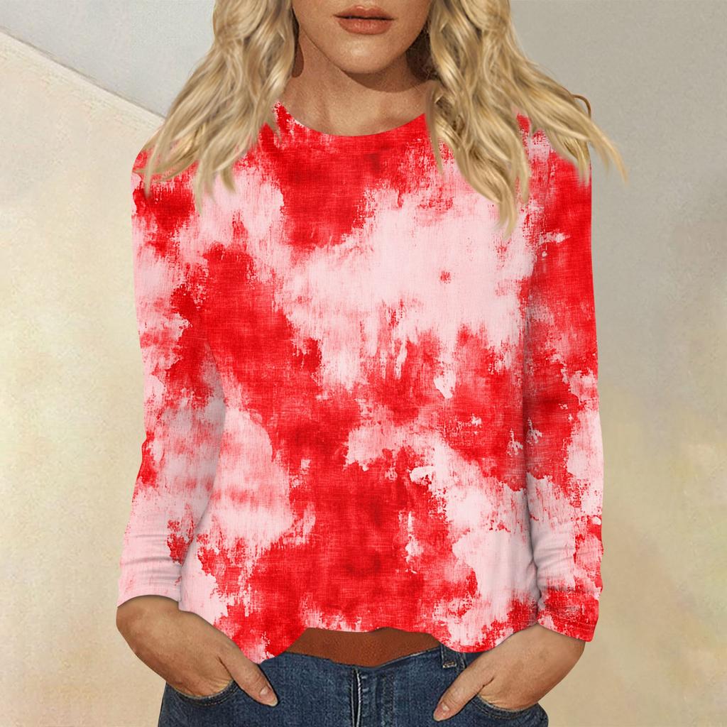 Women's Fashion Casual Round Neck Long Sleeve Printed T-shirt Top