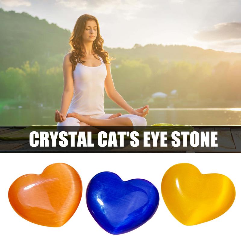 Crystal Heart Stones Heart Shaped Cat Eye Stones Portable Decorative Home Ornament Elegant Desk Decor For Meditation Relaxing