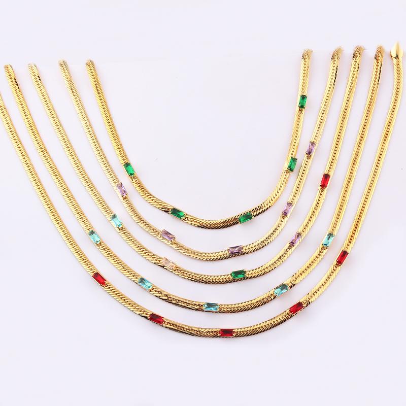 Mix Fashion Summer Colorful Rainbow Women Girl Jewelry 5A Cubic Zirconia Delicate Gold Filled Charm Tennis Chain Necklaces