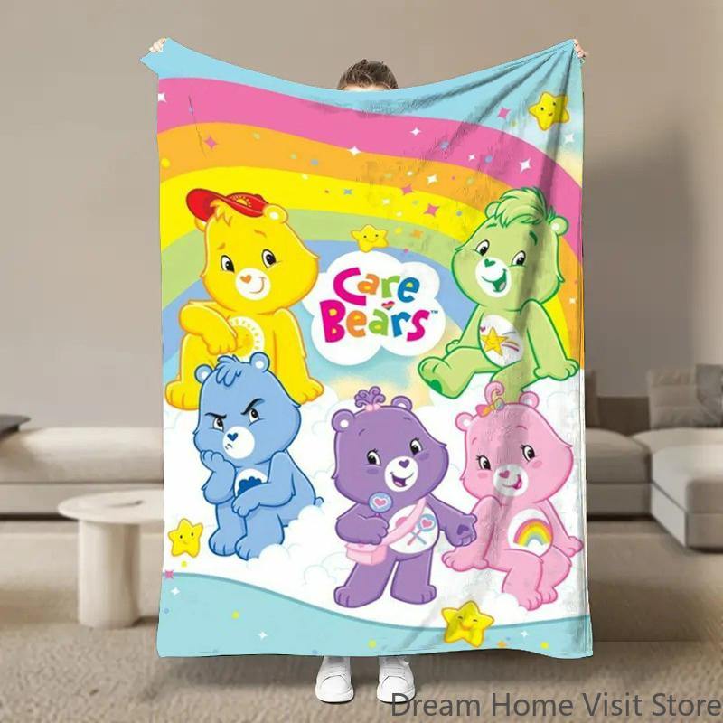 Cute Rainbow Bears Anime Flannel Blanket Pikachu Figures Home Sofa Lunch Break Blankets Children Student Blankets Nap Cover Kids