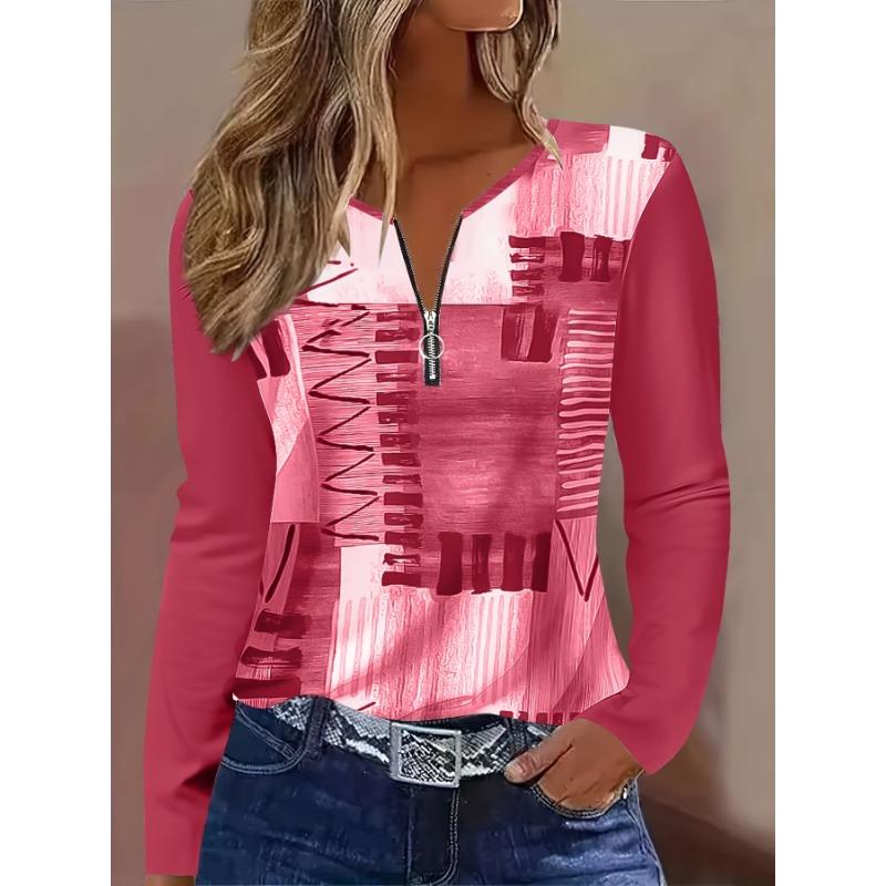Standard Size Women s Long Sleeved Printed Pattern Women s Garden Collar Zipper Long Sleeved S