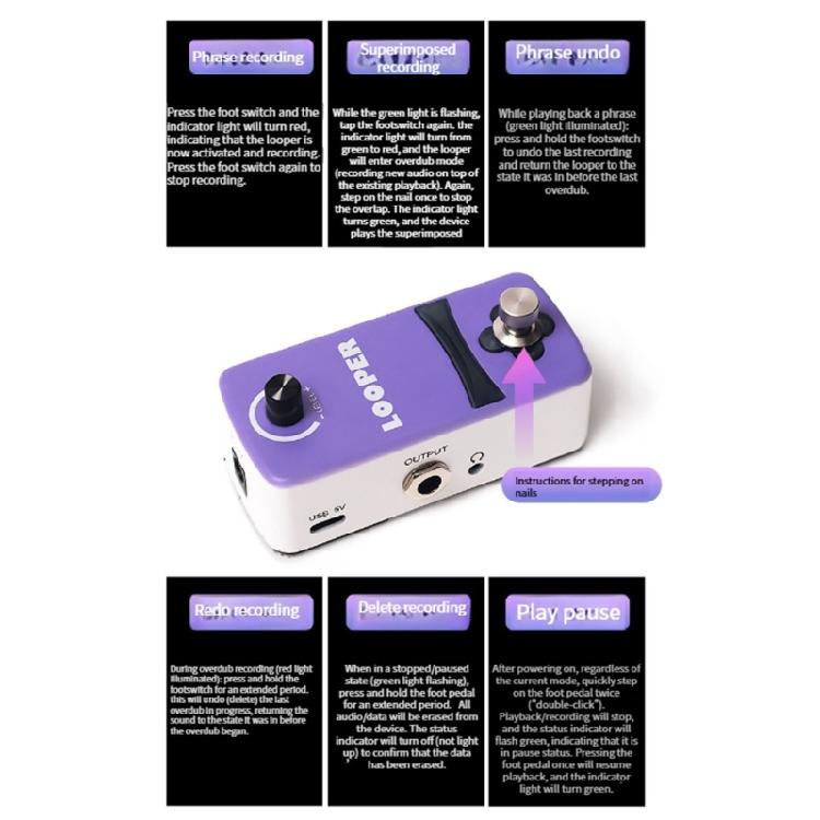 Portable Metal Body Guitar Looper Touch Loop Recorder Zinc Alloy Texture Guitar Part for Practice Performances Travel