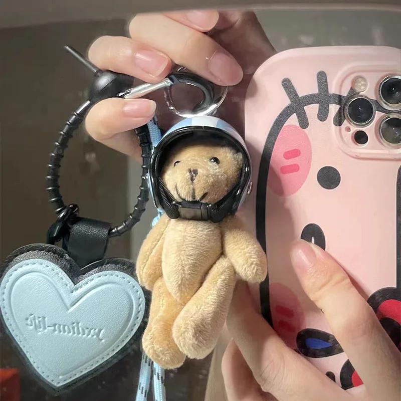 Ciondolo a forma di orso con elmetto carino, fai da te, portachiavi per auto, decorazione con corda intrecciata, appeso, portachiavi per cellulare, borsa, accessori