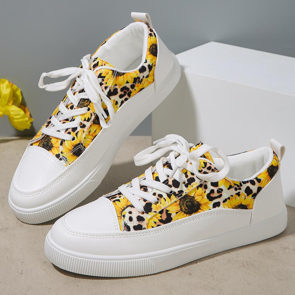 Women Sneakers Sunflower Pattern Lace Up Flat Sneakers Women Casual Breathable Canvas Shoes for Women Zapatos De Mujer