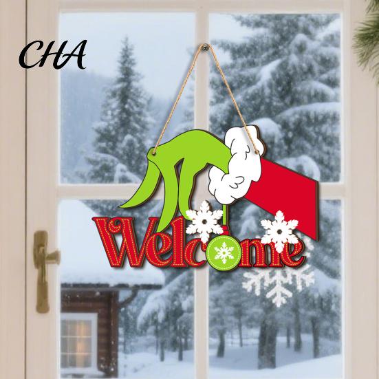 Decorative Hanging Plaque for Porch Christmas Wooden Pendant, Reindeer/Santa Claus/Gnome Pattern Sign, Welcome Sign with Natural Pine Door Hanger Hemp