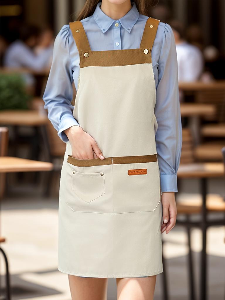 1pc Unisex Adjustable Apron with Pockets,Polyester 100% Non-Stretch, Regular Fit, Sleeveless, H-Shaped Hem, Woven for Cooking, Baking,Restaurant Staff