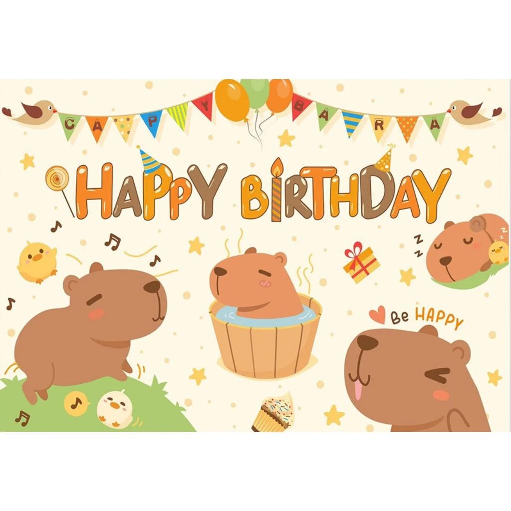 Cute Cartoon Capybara Birthday Backdrop Bring Novel Fun tapestries party decorations
