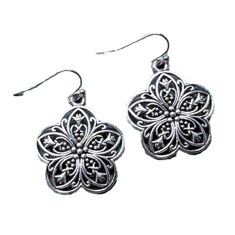 Bohemian Retro Hollowed Ancient Silver Color Flower Pendant Dangle Earrings for Women Exquisite Charm Jewelry Accessories Gifts