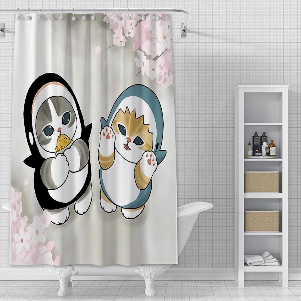 Shower Cute Cat Mofusands Curtain Waterproof Polyester Fabric Paint Colorful Bath Curtains Home Bathroom Decor Curtain With Hook