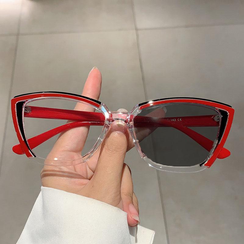 Trendy Retro Cat Eye Pochromic Reading Glasses Women Men Splicing Colored Blue Light Blocking Eye Protection Unisex Glasses