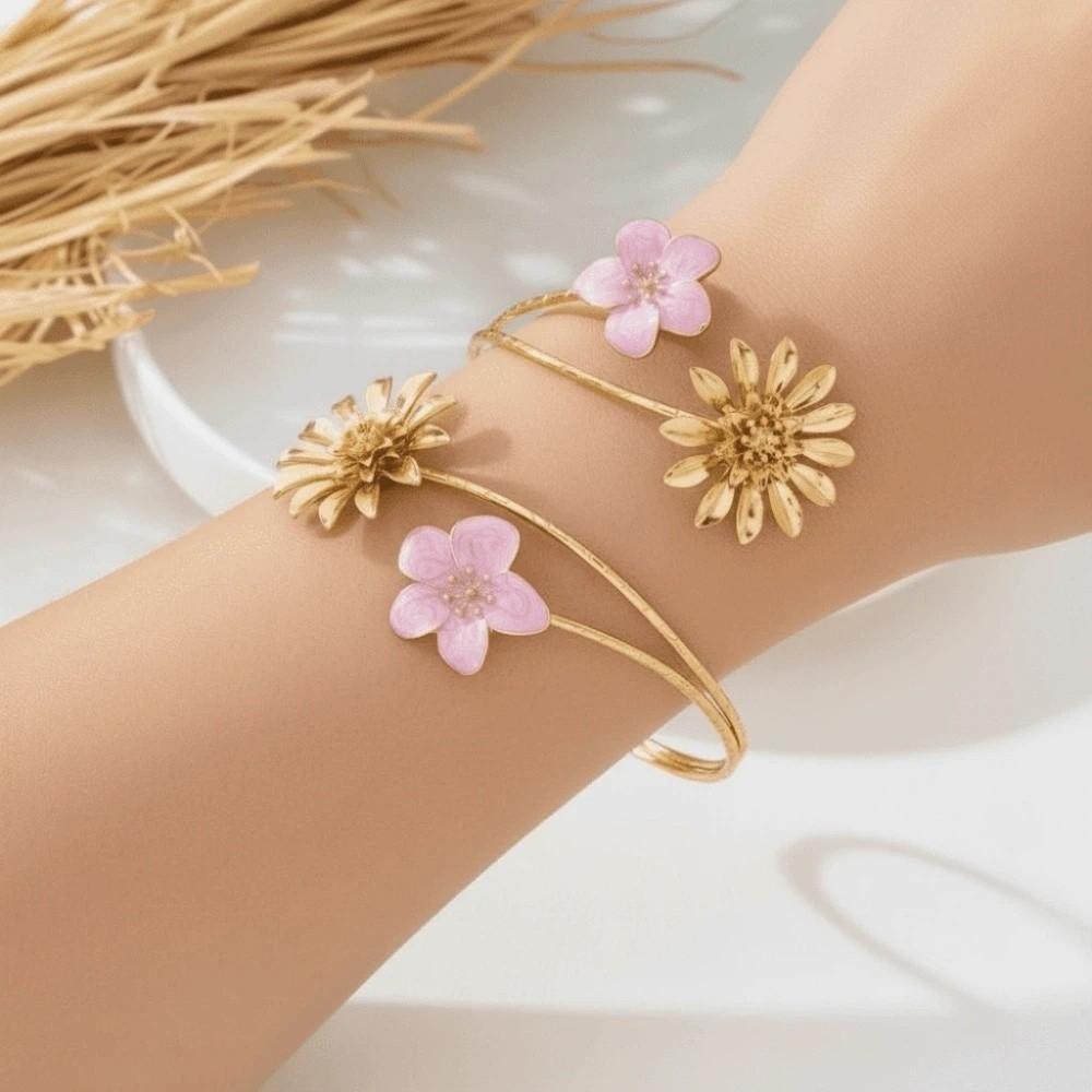 Verstellbares offenes Armreif Zink Zinklegierung Chrysanthemen-Armreif Aprikosenblüten-Armband Handschmuck