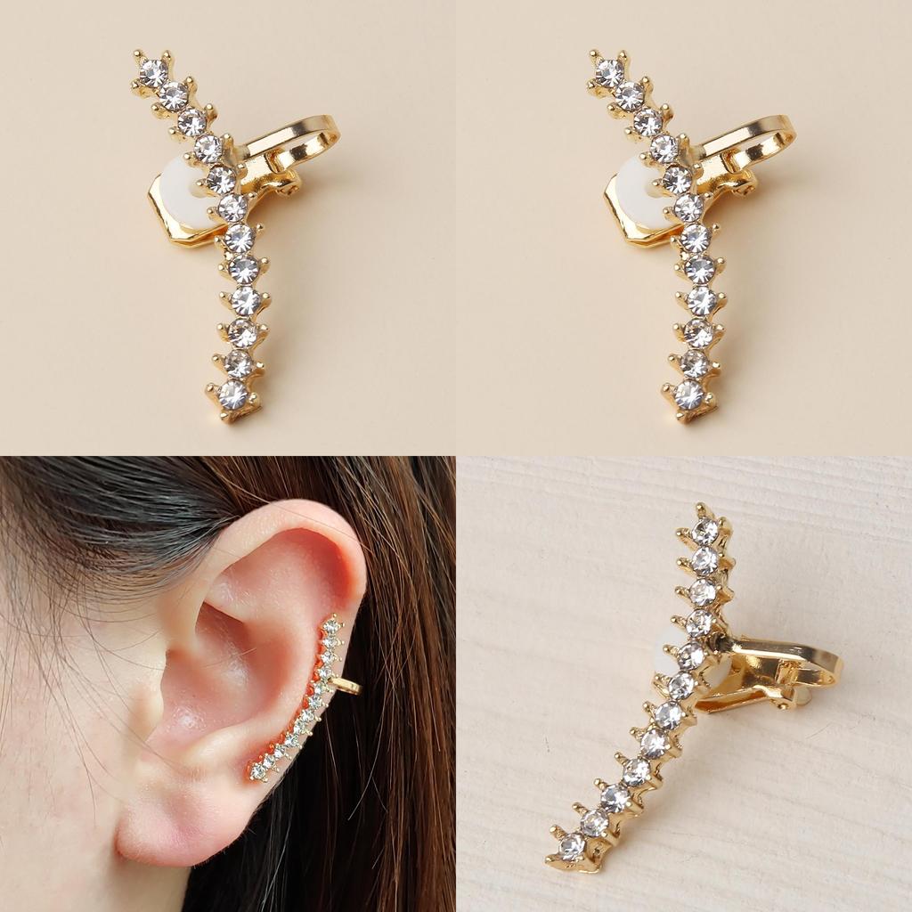 Modern Geometric Alloy Ear Clips With Rhinestones For Women And Special Occasions