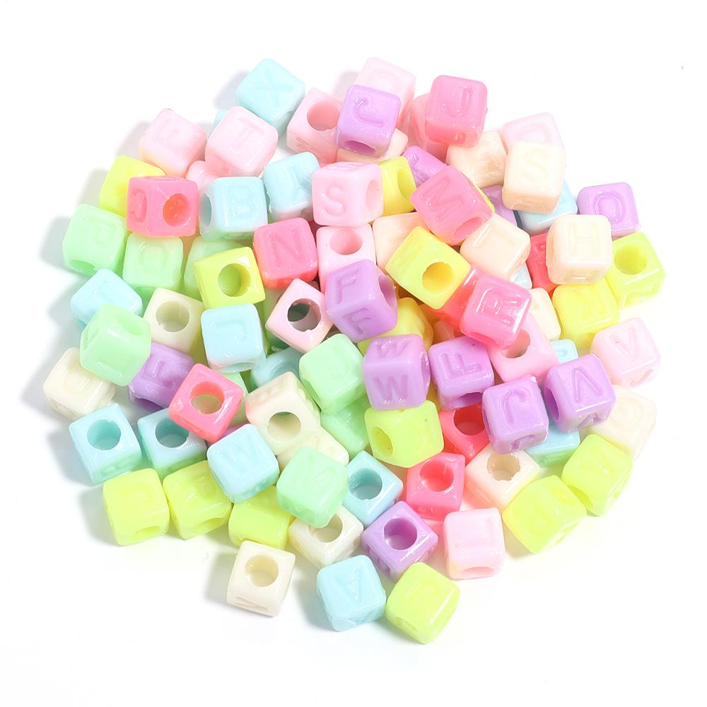 100Pcs Square Acrylic Letter Beads Mix Color Large Hole Alphabet Beads For Jewelry Making DIY Craft Friendship Bracelet Supplies