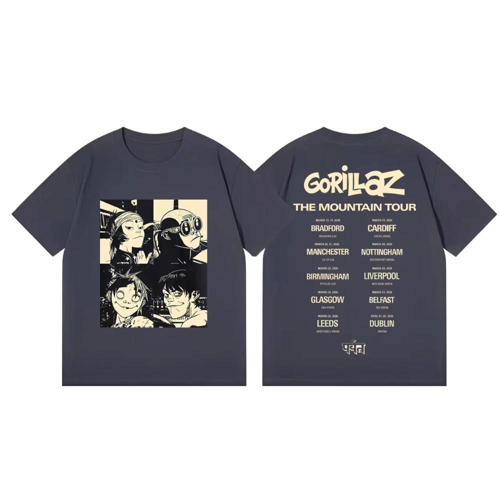 T-shirts Vintage à Manches Courtes Mode Groupe de Rock Gorillaz The Mountain Tour 2026 T-shirts Graphiques Unisexe Femmes Décontractés Amples T-shirts