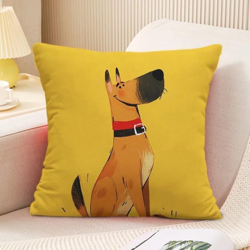 Art Illustration Dog Cushion Cover German Shepherd Doberman Peach Skin Throw Pillowcase For Sofa Living Room Home Decor 40X40Cm