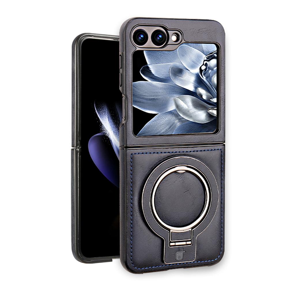 Luxury Leather Phone Case For Samsung Galaxy Z Flip 7 6 5 4 3 5G Magnetic Cover Ring Metal Bracket Shockproof Kickstand Cover
