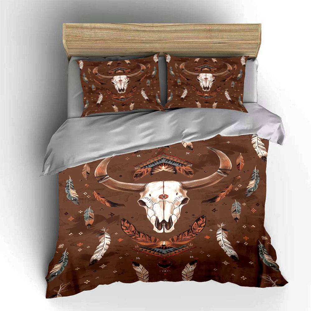 Bull skull and feathers. Bedding sets Duvet cover sets Duvet covers Pillowcases(1 * Duvet Cover 2 * Pillowcases without duvet insert)