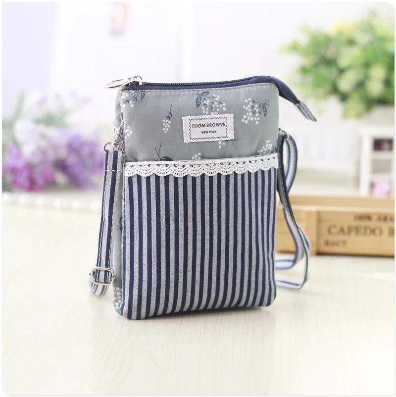 Ethnic style large screen women mobile phone bag Canvas multi-layer fashion female shoulder bag student Girl small bag