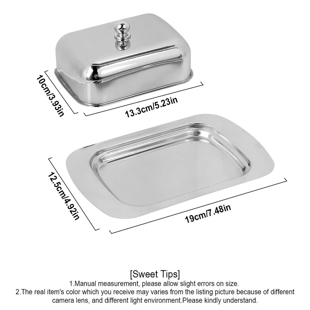 1PC Stainless Steel Butter Dish with Lid Handle Cover Design, Solid Cheese/Butter Container with Cover, Dessert Cheese Bread Box