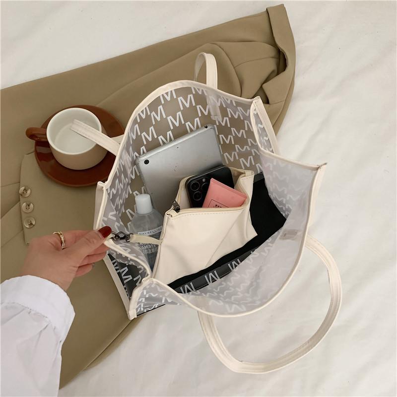 Pvc Bag For Women With Large Capacity And Letter M Print Design For Daily Use