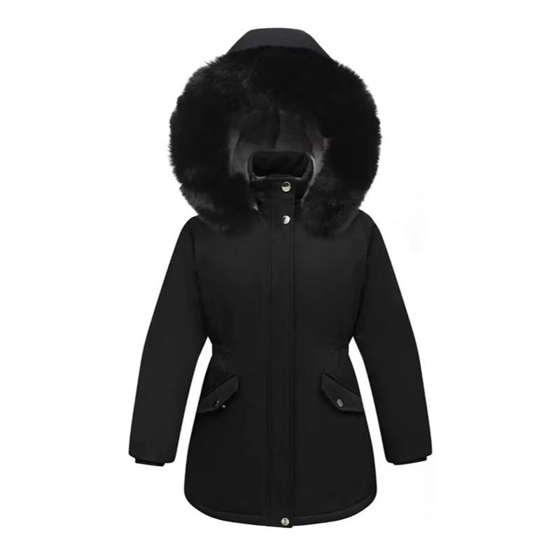 4-12 Years Kids Girls Winter Hooded Mid-Length Coat