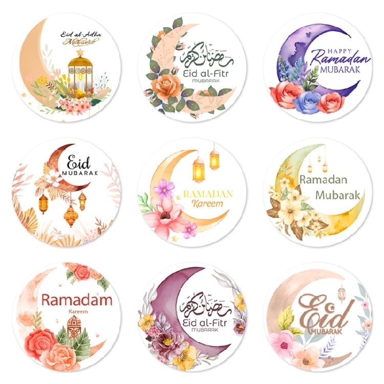 90 Counts Eid Mubarak Wrapping Sticker 40mm Round Wrapping Label for Laptops Phone Case Seal Envelope Card Decoration
