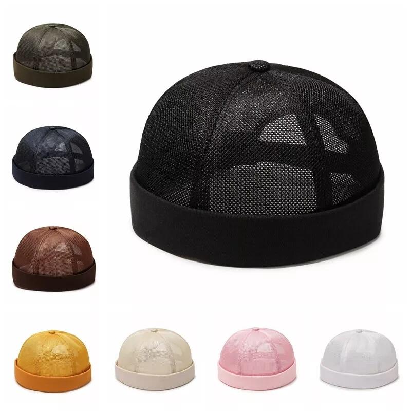 Unisex Mesh Brimless Docker Hat with Adjustable Rolled Cuff - Retro Hip-Hop Sailor Style for Casual Outdoor Streetwear