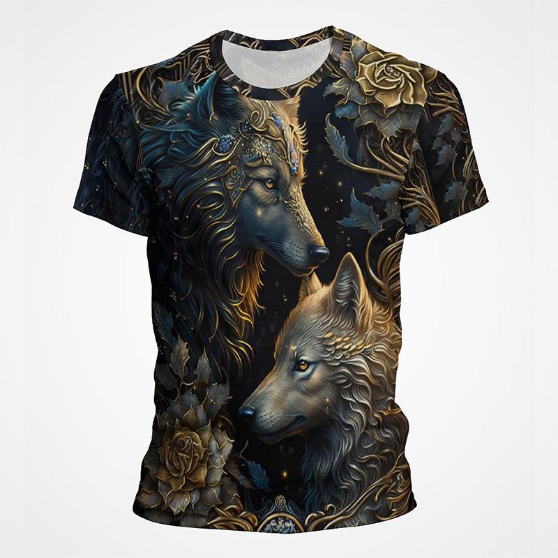 Animal Wolf 3D Digital Printed Men's Fashion Trend Round Neck Short Sleeved T-shirt